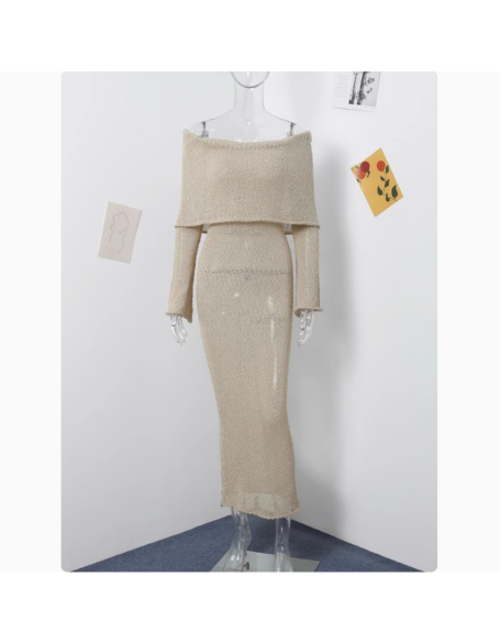Solid color hollow out one neck dress