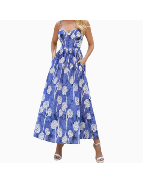 Summer sling backback beach Bohemian cotton linen dress