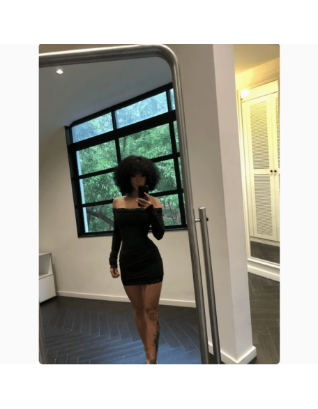 Tight lace trim one-shoulder dress