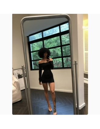 Tight lace trim one-shoulder dress